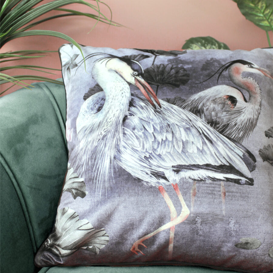 Silver Orient Piped Velvet Cushion