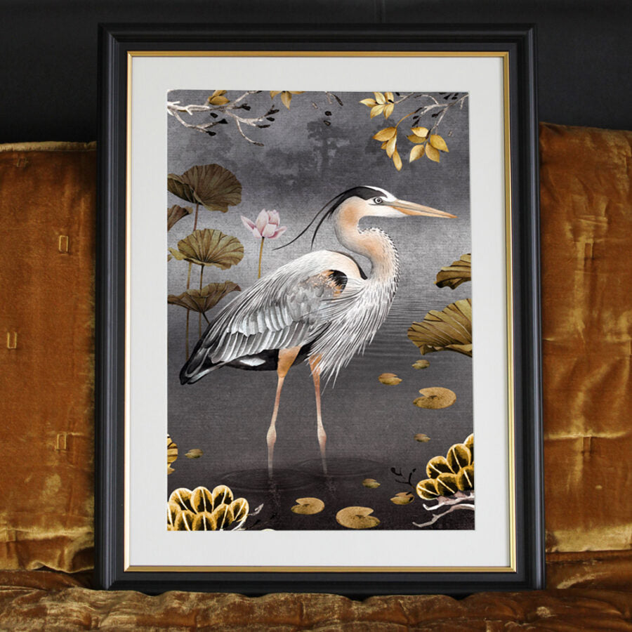 Midnight Standing Heron Art Print