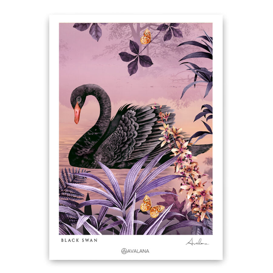 Lilac Swimming Swan Art Print