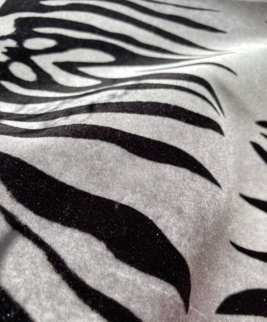 Bold Zebra Shimmer Velvet Fabric