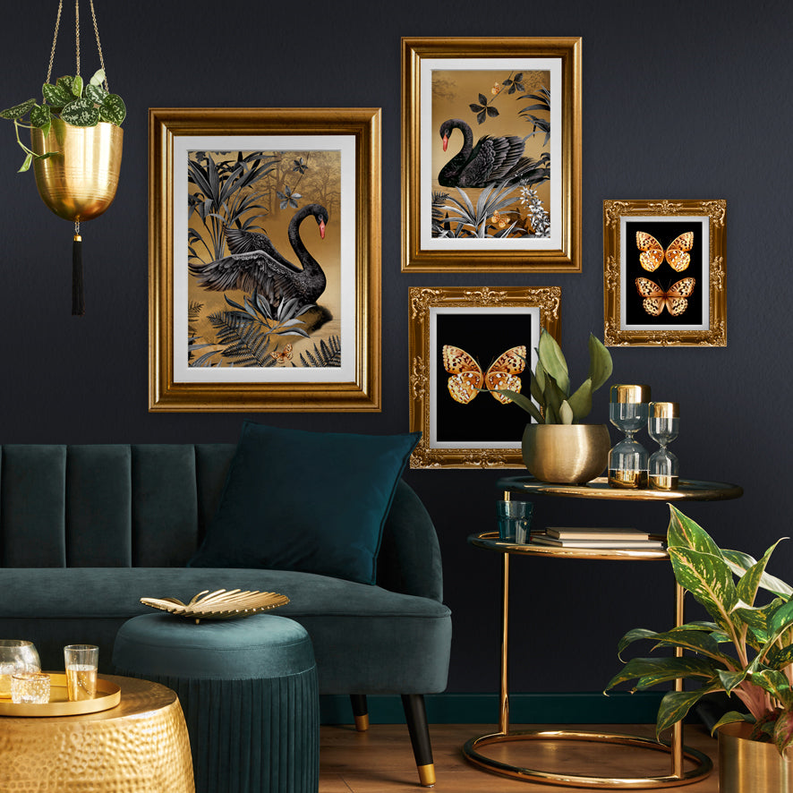 Avalana Golden Swimming Swan Art Print-Beaumonde