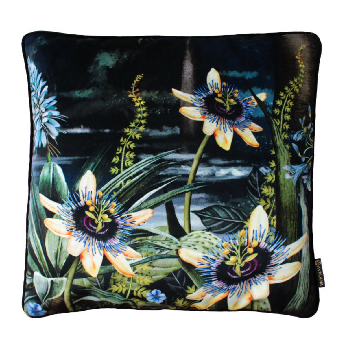 Avalana Madagascar Floral Piped Velvet Cushion-Beaumonde