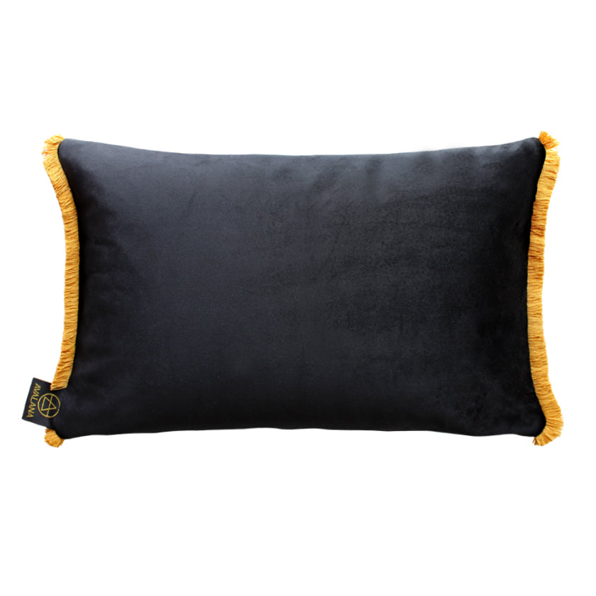 Avalana Noir Blooms Fringe Cushion-Beaumonde