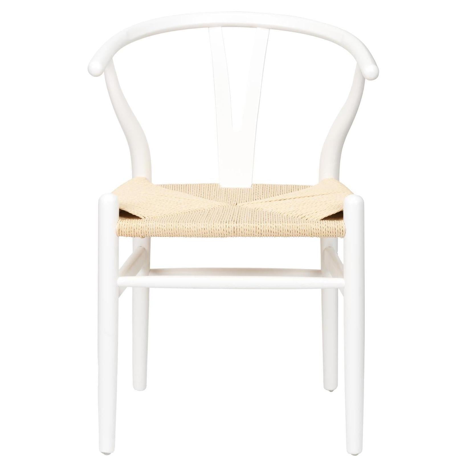 Beau&Co Leif White Beech Wood and Natural Paper Rope Dining Chair