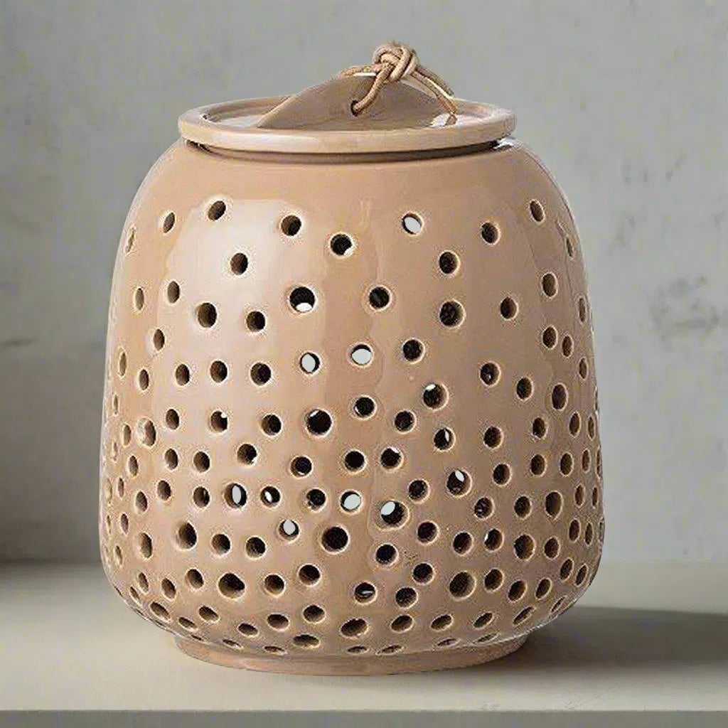 Bloomingville Stoneware Hurricane Lantern - Natural-Beaumonde