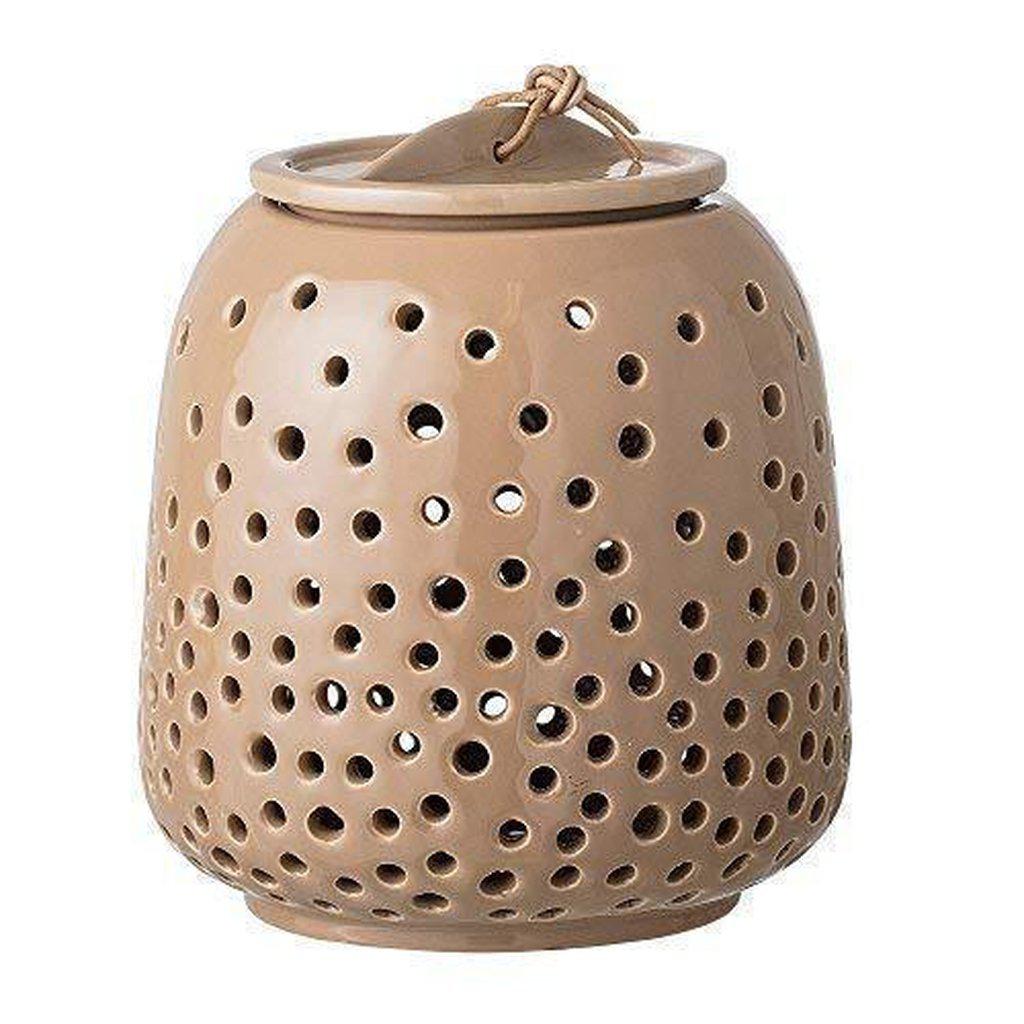 Bloomingville Stoneware Hurricane Lantern - Natural-Beaumonde