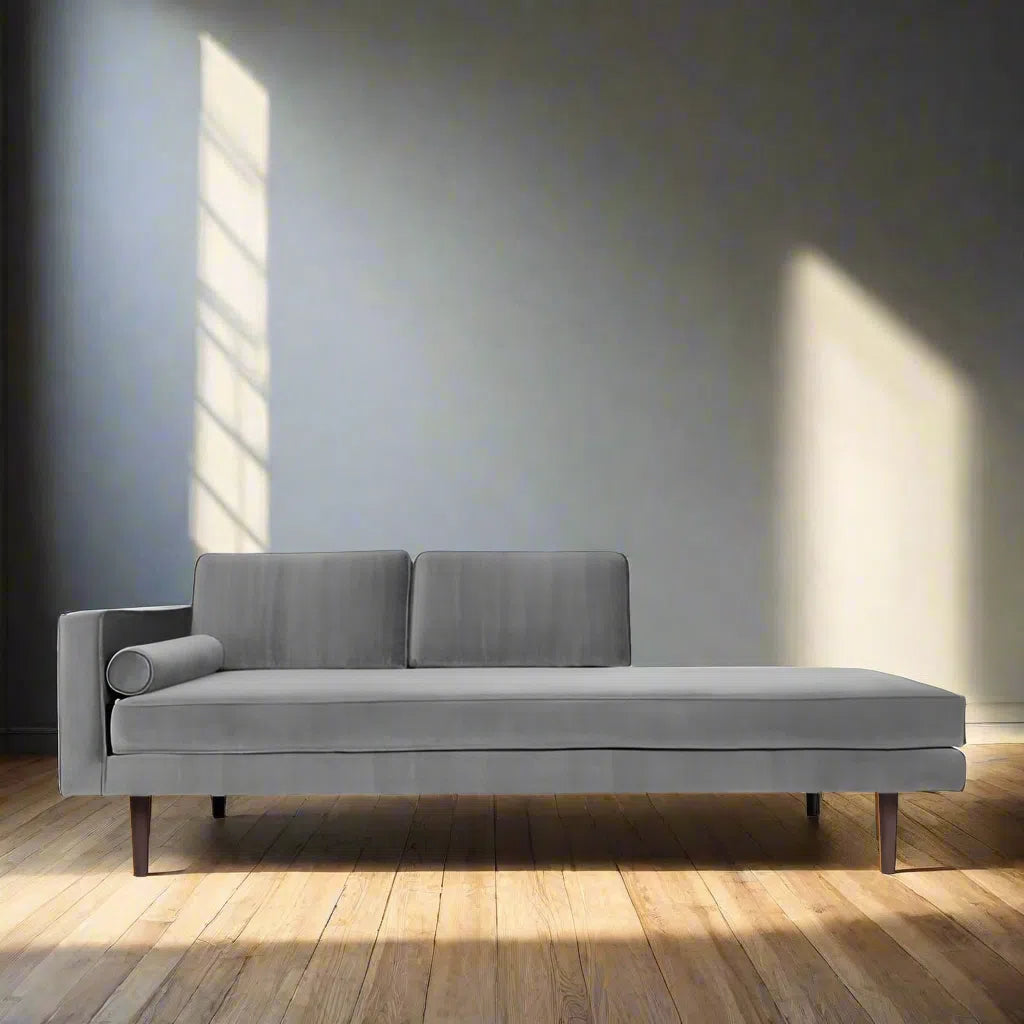 Broste Copenhagen Wind Velvet Chaise Longue In Drizzle Grey Velvet, Left Sided-Beaumonde