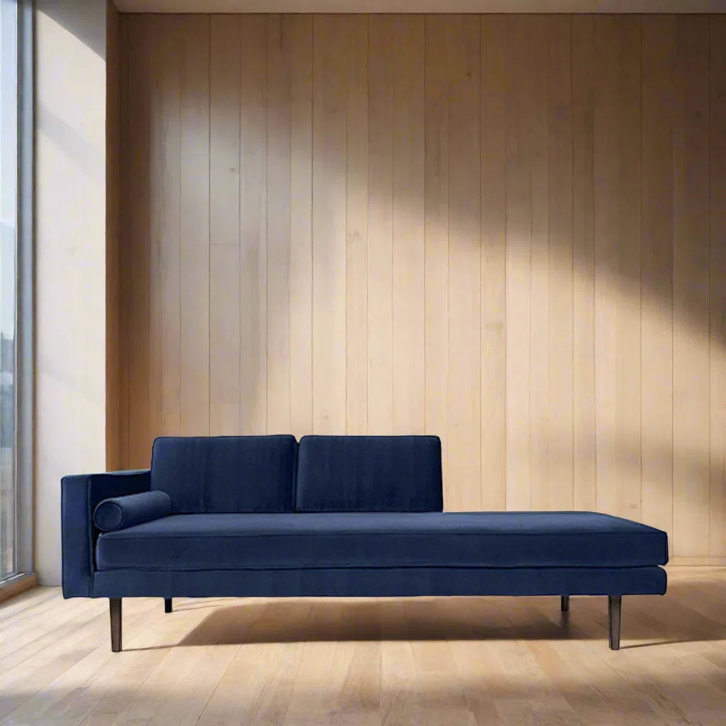Broste Copenhagen Wind Velvet Chaise Longue Insignia Blue - Left Sided