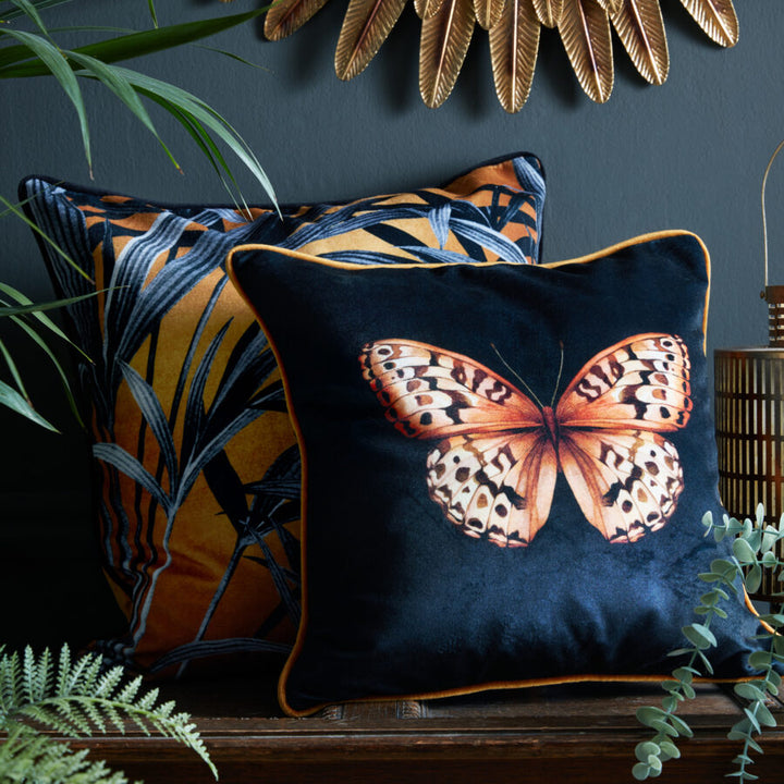 Golden Papilio Piped Velvet Cushion