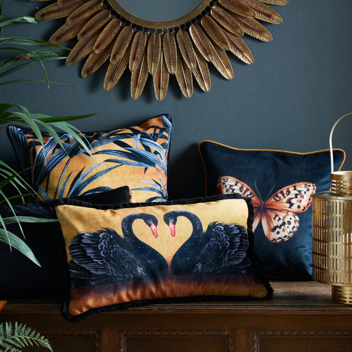 Golden Papilio Piped Velvet Cushion