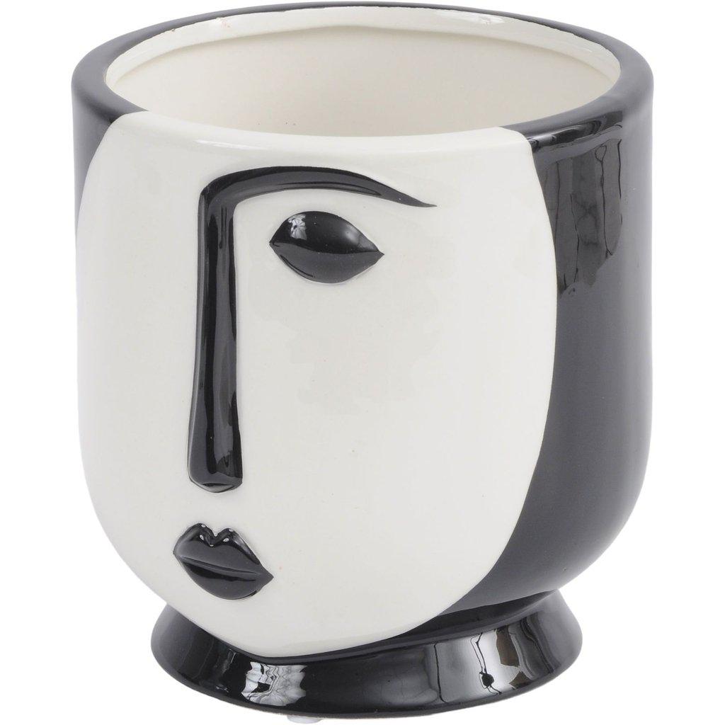 Libra Interiors Abstract Face Ceramic Plant Pot In Black-Beaumonde