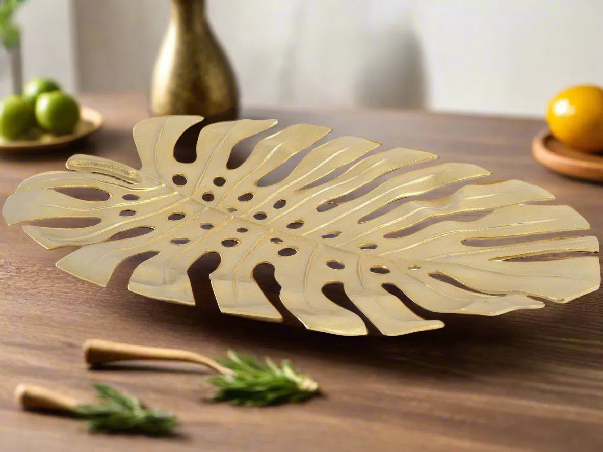 Libra Interiors Monstera Leaf Platter Gold-Beaumonde
