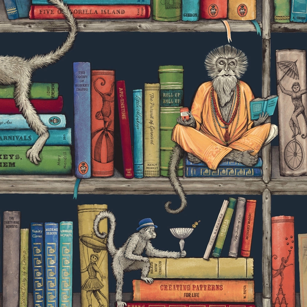 Monkey Library Colourful Blue Wallpaper