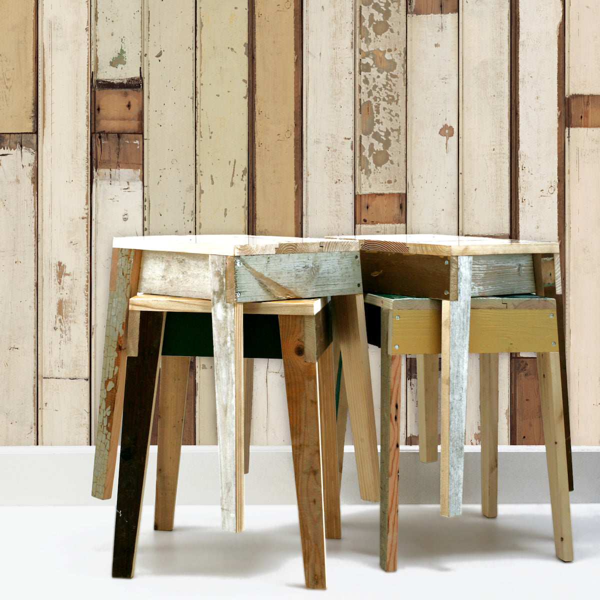 NLXL White Beige Coated Scrapwood Wallpaper PHE-01