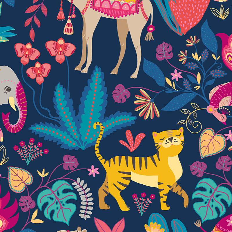 Ohpopsi Samba Safari Wallpaper - Ink & Cerise-Beaumonde
