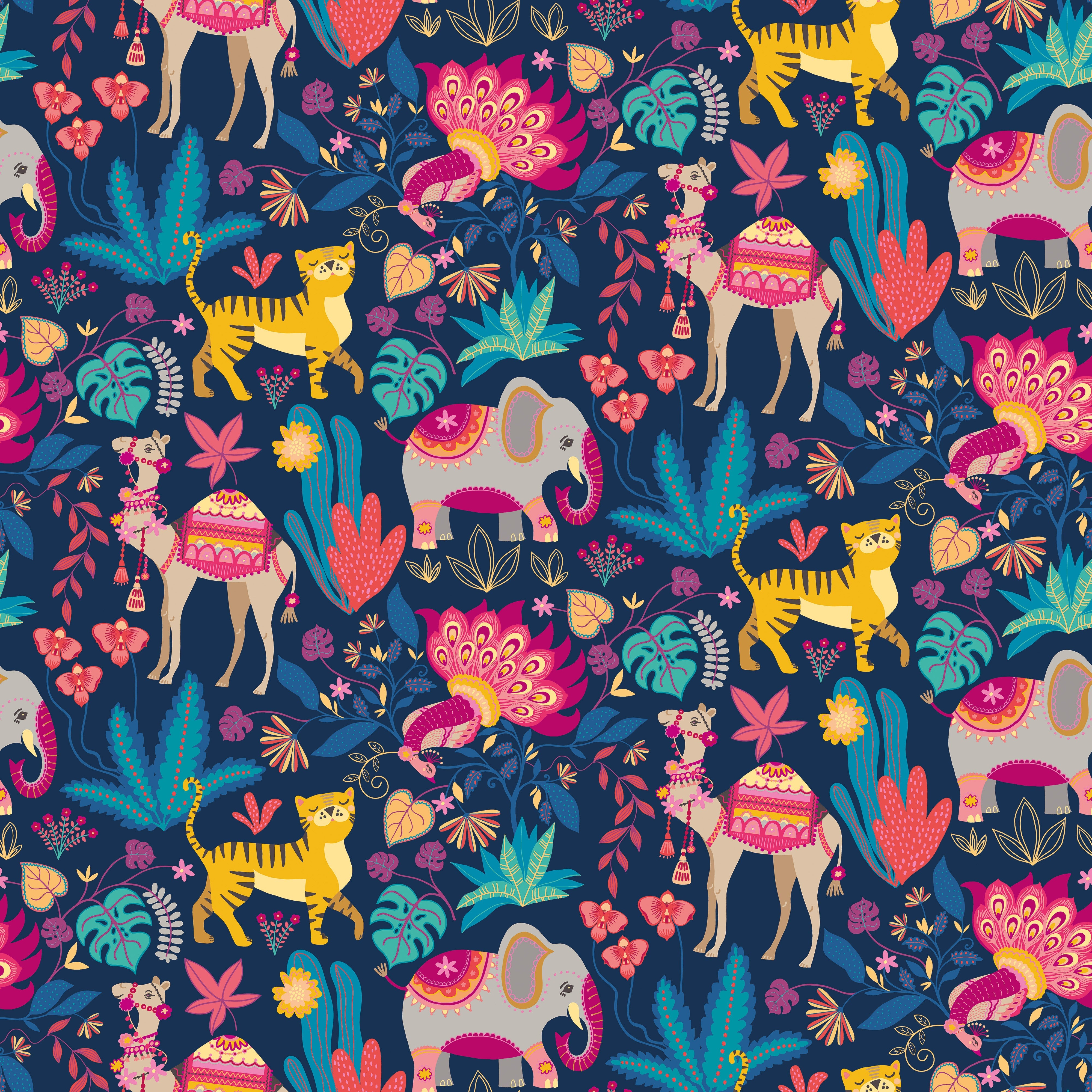 Ohpopsi Samba Safari Wallpaper - Ink & Cerise-Beaumonde