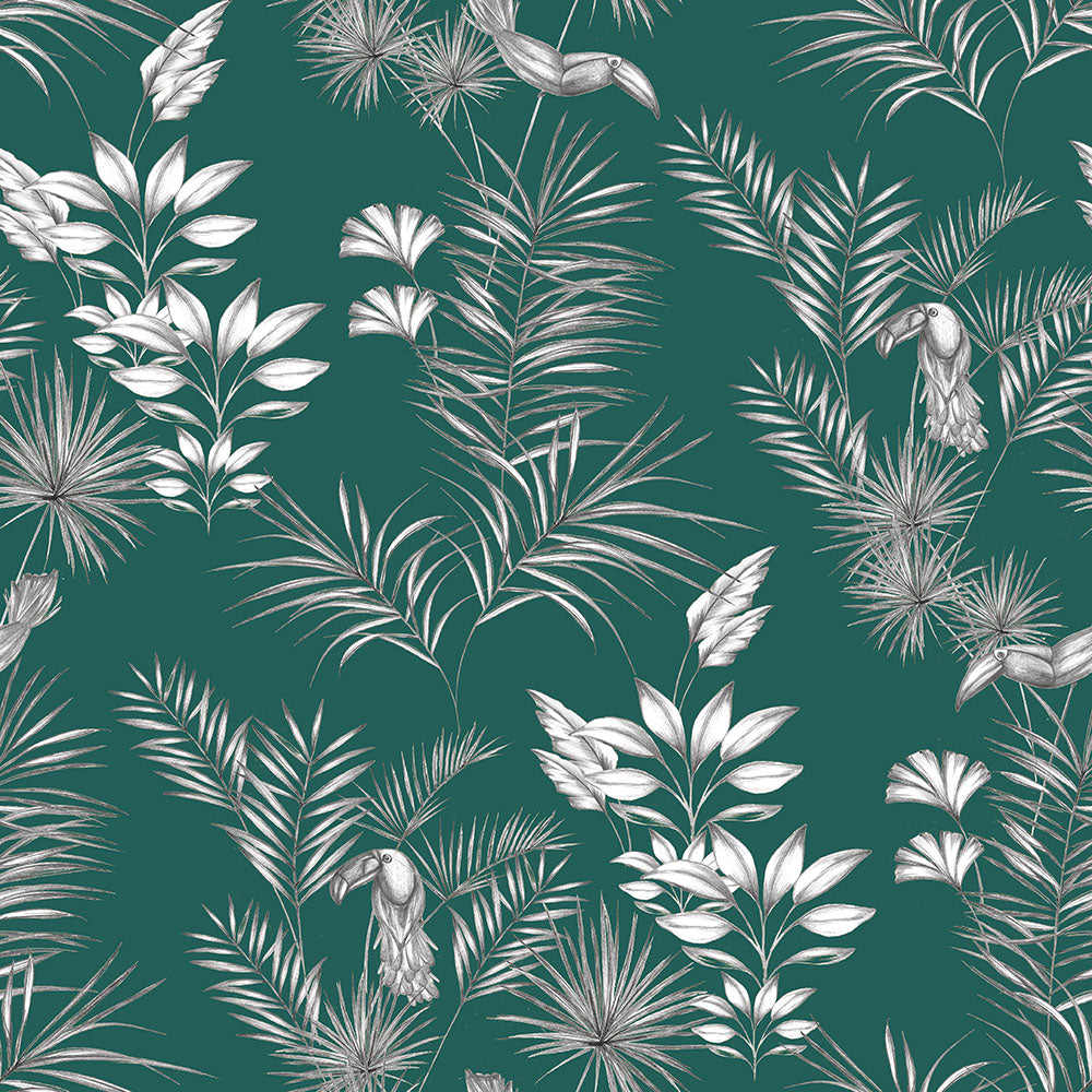 Ohpopsi Toucan Toile Wallpaper - Rainforest Green-Beaumonde