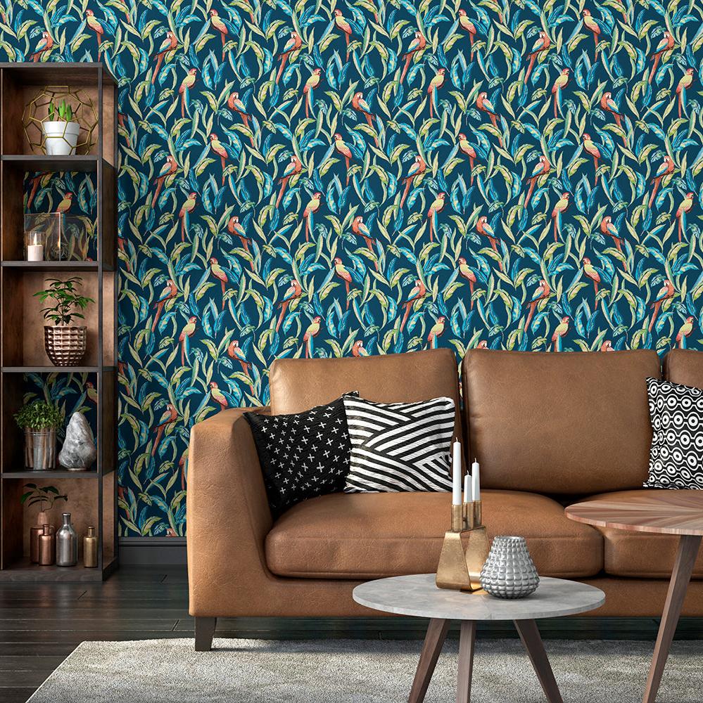 Ohpopsi Tropical Parrot Wallpaper - Indigo Multi-Beaumonde