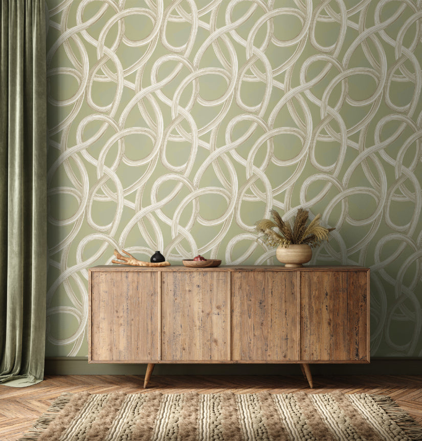 Ohpopsi Twisted Geo Wallpaper - Moss-Beaumonde