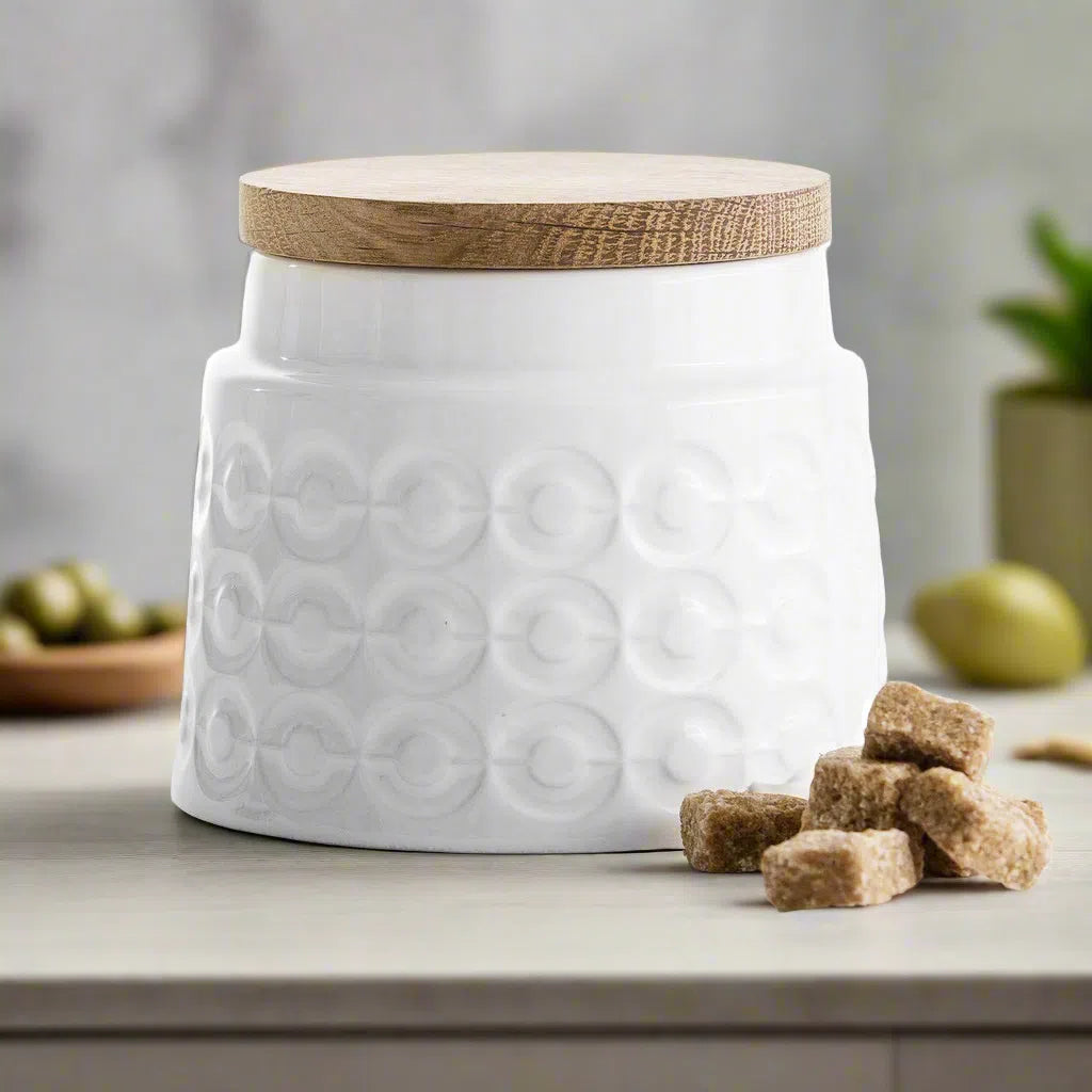Sagaform Ceramic Jar with Oak Lid-Beaumonde