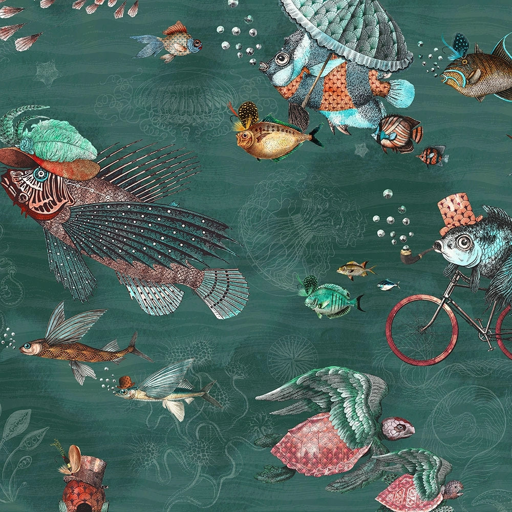 Sea Life Teal & Coral Wallpaper